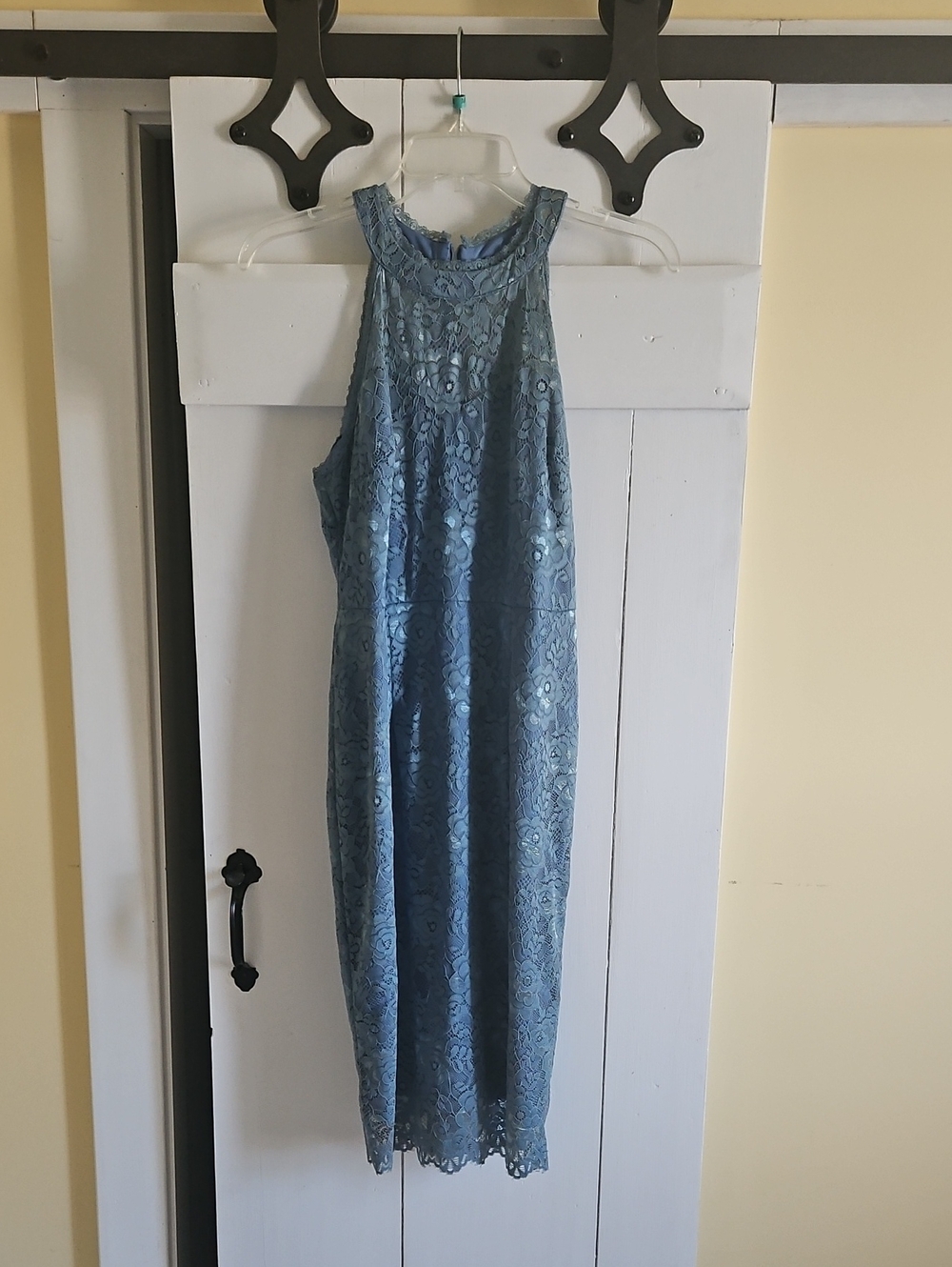 Allegra K Blue Lace Halter Midi Dress